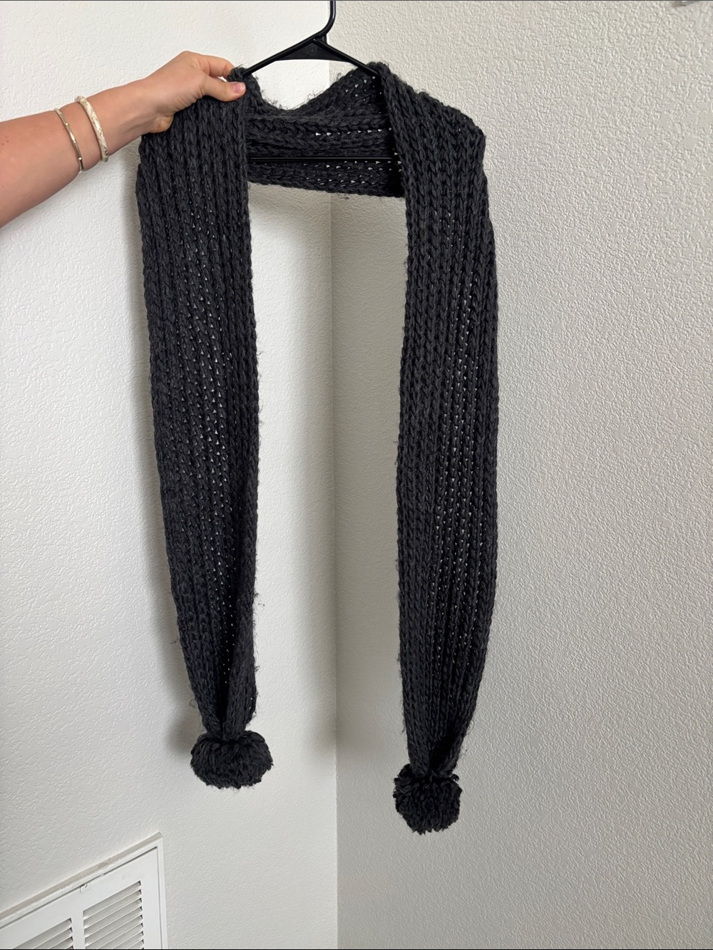 Black Pom-Pom Knit Scarf - Women Accessories
